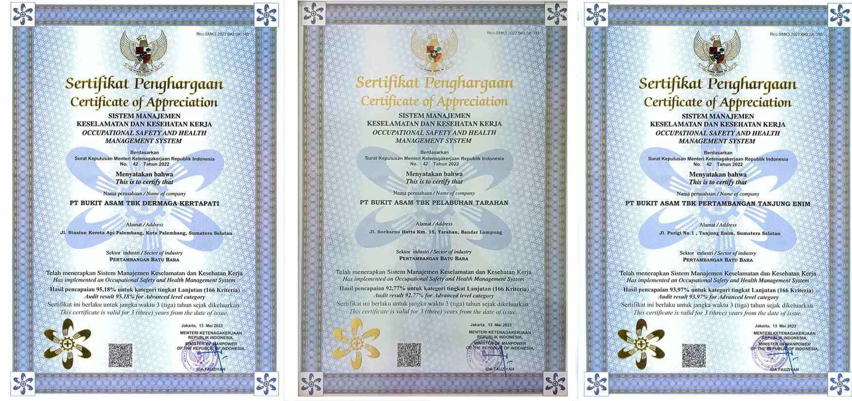 Contoh Sertifikat SMK3 PP 50/2012 KAB. GUNUNG MAS